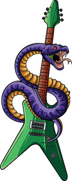 vector illustration of guitar with snake on white background