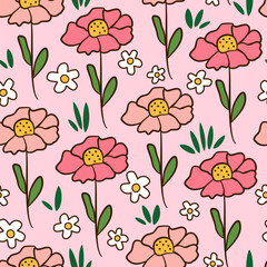 cute colorful seamless vector pattern background illustration with flowers - 608751816