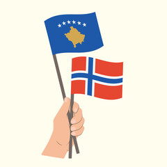 Flags of Kosovo and Norway, Hand Holding flags