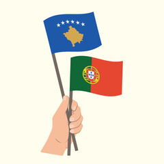 Flags of Kosovo and Portugal, Hand Holding flags
