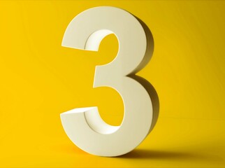 Number 3 in white on light orange background, three number isolated 3d rendering.