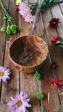 still life with flowers and candles, bowl, pouring water in bowl, ritual, spiritual rituals, flower, spa, food, wood, nature, plant, leaf, beauty, flowers, garden, spring, wooden, closeup, blossom, he
