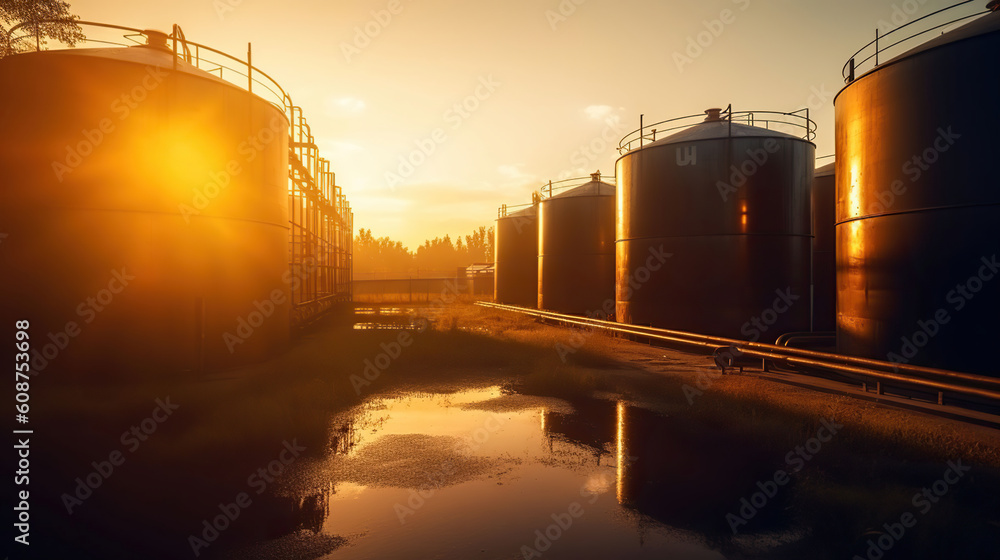 Wall mural the chemical tanks gleam in the sunlight, holding valuable substances. generative ai