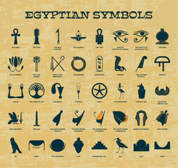 set of most popular egiptian symbols on textured background