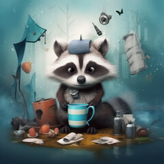 Cute Raccoons, Childrens Book Illustration, Generative AI