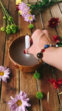 placing a candle in a bowl, spa, candle, flower, beauty, nature, health, salt, aromatherapy, wellness, plant, lavender, natural, flowers, leaf, healthy, aroma, wood, fresh, vegetable, green, white, re