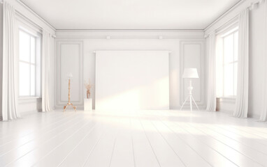 Modern Interior of Photo Studio with white background. AI Generative