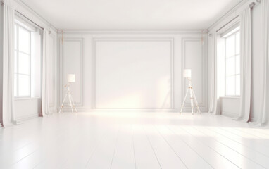 Obraz premium Modern Interior of Photo Studio with white background. AI Generative