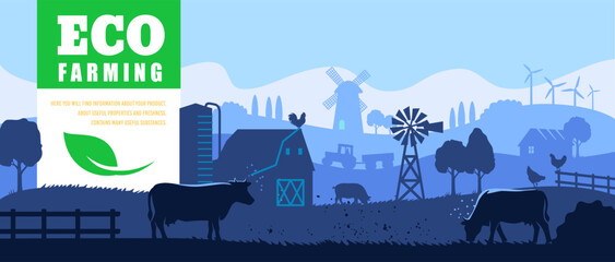 Rural landscape with cows. Farmland eco life © bioraven