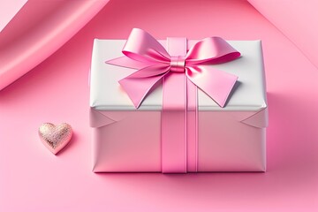 Pink Gift Present Box on Pink Background Generative AI