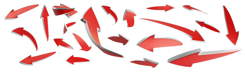 3D Red Arrows with white borders for design of the Thumbnails / templates / Ads / Arts / Animations and Movies
