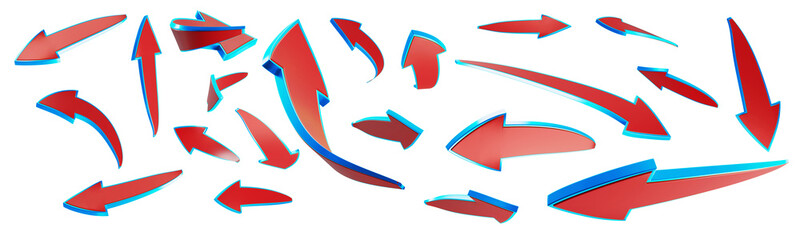 3D Red Arrows with Cyan/Light Blue borders for design of the Thumbnails / templates / Ads / Arts / Animations and Movies
