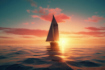 Fototapeta na wymiar landscape, a sailboat sails along the ocean, Generative AI
