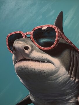 A Real Shark Cool With Black Sunglasses. Generative AI