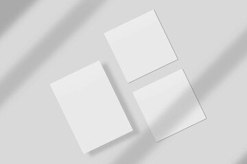Blank paper for mockup with shadow overlay. 3D Render.
