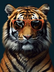 A real tiger cool with black sunglasses. Generative AI