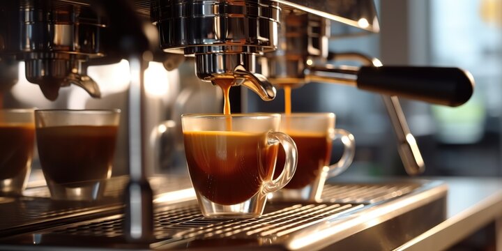 AI Generated. AI Generative. Coffee espresso steel machine barista cafe restaurant. Graphic Art