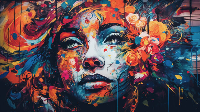 Fototapeta Street art graffiti on the wall. AI 