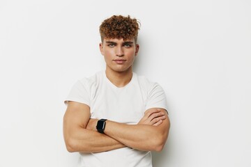 man athletic bicep beauty healthy jeans standing smile sexy white male torso