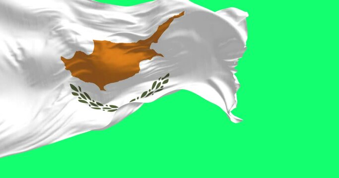 Cyprus national flag waving isolated on a green background