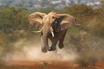 Flying African Elephant: Loxodonta africana. Generative AI