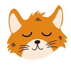 Cute Ginger Cat muzzle. Funny friendly domestic animal, pet. Childish Vector flat illustration isolated on the white background.