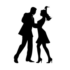 black silhouette couple dancing logo design vector 