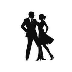 black silhouette couple dancing logo design vector 