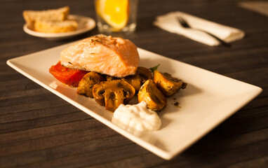 chop with potatoes and salad