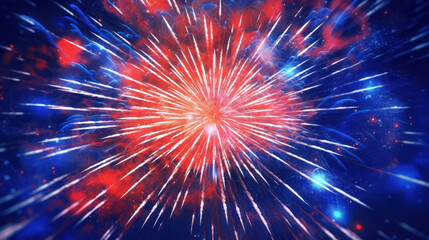 AI generated american flag colors form smoke explosion of cloudy firework at USA independence day