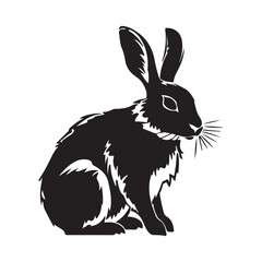 The silhouette of a rabbit is isolated on white background. Black logo with vector illustration