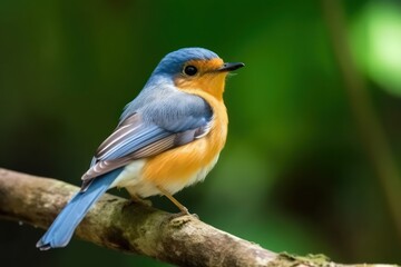 Fototapeta premium Beautiful bird: a male Indochinese or Tickell's Blue Flycatcher (Cyornis sumatrensis). Generative AI