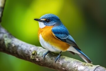 Fototapeta premium Beautiful bird: a male Indochinese or Tickell's Blue Flycatcher (Cyornis sumatrensis). Generative AI