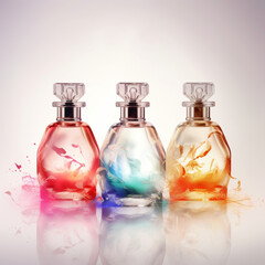 Obraz na płótnie Canvas Set of Semi Transparent Multi Colored Glass Perfume Bottles