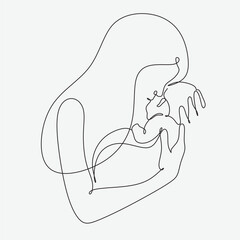 Mothers Day line art. Solid line,continuous one line drawing. Mother holding her baby . Continuous line art vector.Happy Mothers Day concept.