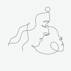 Mothers Day line art. Solid line,continuous one line drawing. Mother holding her baby . Continuous line art vector.Happy Mothers Day concept.