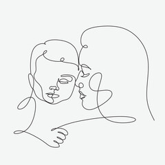 Mothers Day line art. Solid line,continuous one line drawing. Mother holding her baby . Continuous line art vector.Happy Mothers Day concept.