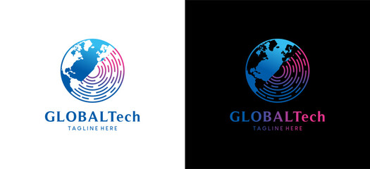 Technology globe logo design, abstract globe vector illustration inspiration