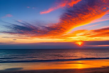Fototapeta premium ドラマチックな夕日、朝焼け美しい自然の風景の海、空、雲