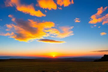 Fototapeta na wymiar ドラマチックな夕日、朝焼け美しい自然の風景の空、雲