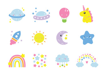 Adorable full editable set of cute icons inspired by heaven and dreamy world.
