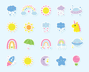 Adorable full editable set of cute icons inspired by heaven and dreamy world.