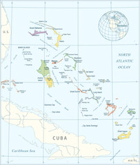Naklejka premium Bahamas map - highly detailed vector illustration