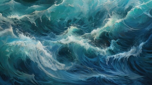 a birds-eye view of a dramatic ocean wave, horizontal abstract waves, crashing and swirling, aqua water waves,  Abstrac-themed, drone aerial, photorealistic illustrations in JPG.Generative AI