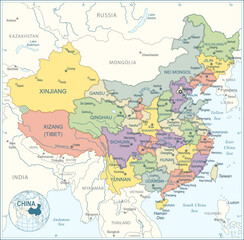 Fototapeta na wymiar China map - highly detailed vector illustration
