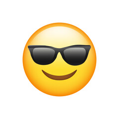 Smiling Face With Sunglasses Emoji isolated on white background. Iphone Whatsapp Emojis. Simple, vector, printed on paper. icon for website design, mobile app, and UI. Vector Illustration