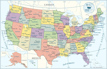 Fototapeta na wymiar United States Map - highly detailed vector illustration