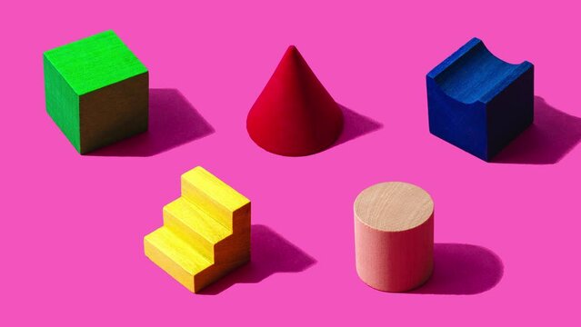 Animation of differently shaped wooden toy blocks appearing one by one