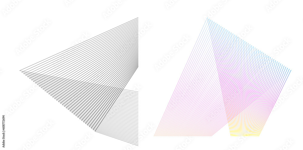 Poster design elements. curved sharp corners many streak. abstract vertical broken stripes on white backgro