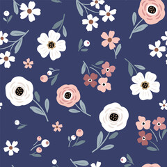 Seamless vector pattern with hand drawn vintage flowers. Perfect for textile, wallpaper or print design.
